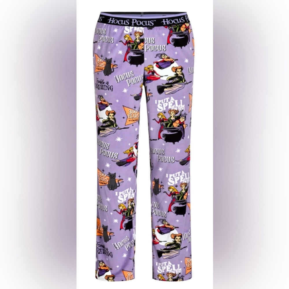 Disney’s Hocus Pocus Halloween Velour Sleep Pants Pockets Purple Stretch Waist